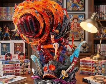 Statua da collezione in PVC ispirata all'anime One Piece Luffy Gear 3 Red Roc con LED.