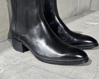 Botines Chelsea de cuero negro para hombre – Botín clásico, zapatos formales sin cordones