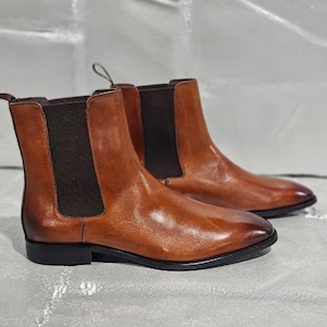 Cognac Leather Boots for Men - Etsy display picture 1