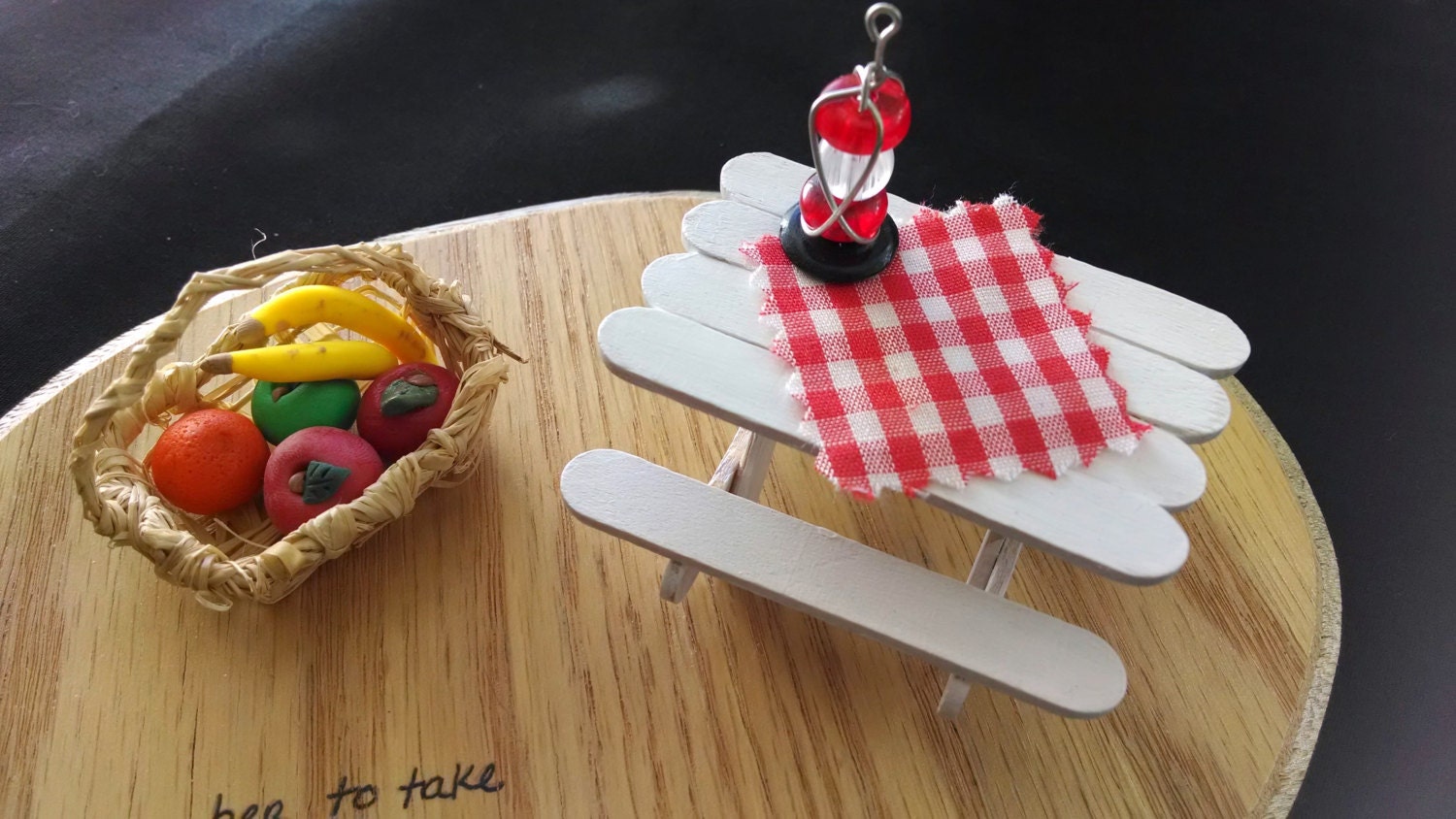 Mini Picnic Table, Basket of Fruit, Lantern Hand Made Etsy