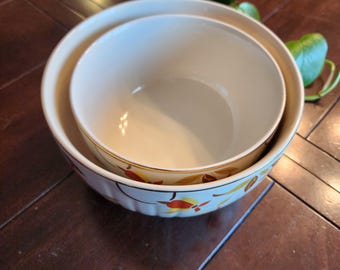 Vintage Hall's China Nesting Bowl Set of 2, Jewel Tea Autumn Leaf Pattern