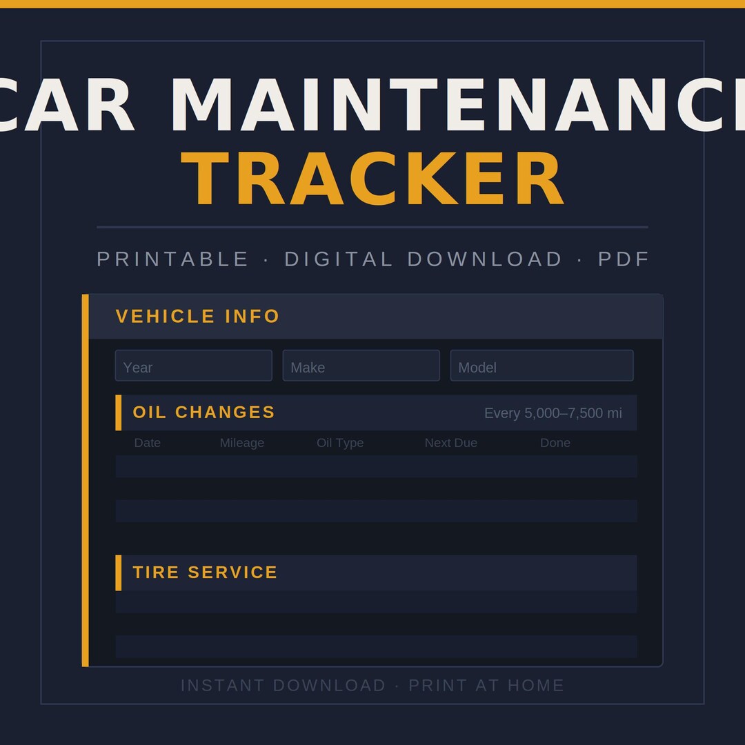 Car Maintenance Tracker Printable - Etsy