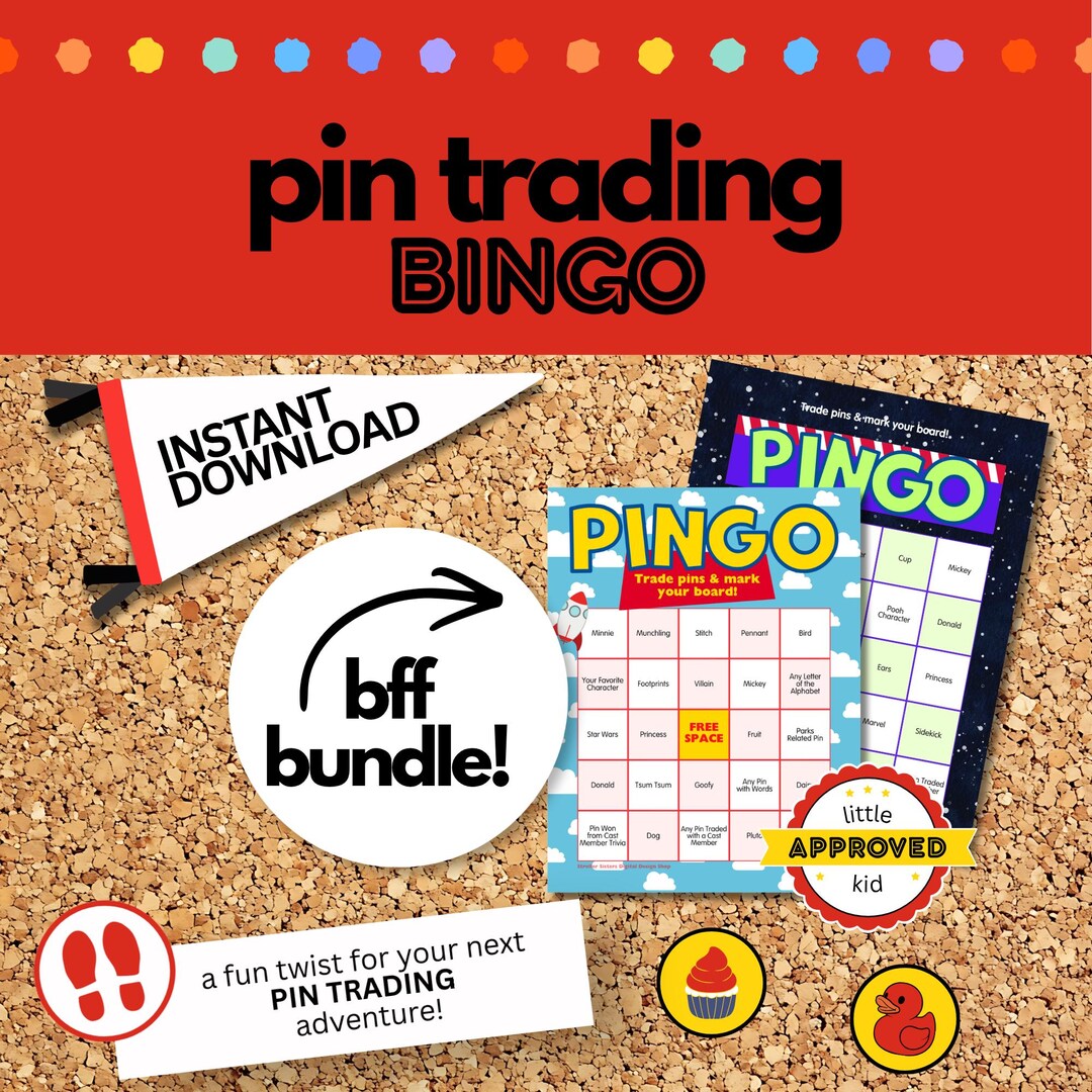 Hat Pin Bingo Example Pin Trading Bingo Printable | BFF Bundle | Disney Vacation | Kid ...