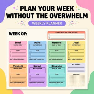 Printable Planner Bundle, Pastel Weekly Daily Monthly Schedule, Aesthetic Desk Notepad Template, Digital Download A4 Letter, ADHD Organizer