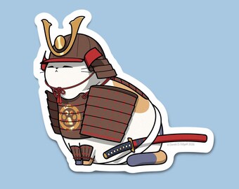 Plucky Beans Samurai Cat Sticker