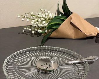 Bandeja pequeña de cristal American Glass para servir o decorar, con cuchara para servir.