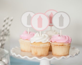 Baby Shower Cupcake Toppers, Set of 12, Perfect for a Little Girl Baby Shower, Customize your colors!