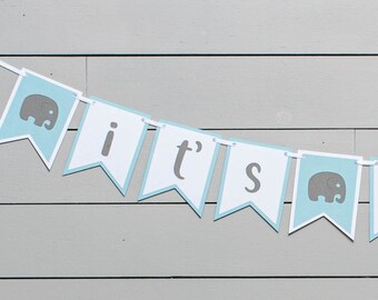 It's A Boy Elephant Baby Shower Banner Boy - Customize your colors! - Blue Elephant Baby Shower Banner