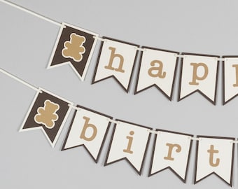 Happy Birthday Banner - Teddy Bear Birthday - 1st Birthday Banner - Customize your colors!