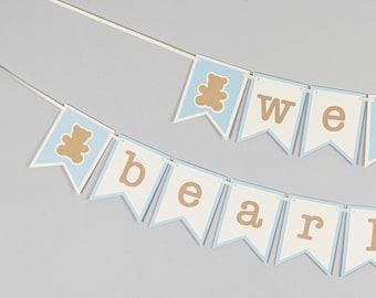 We Can Bearly Wait Teddy Bear Baby Shower Banner - Baby Boy  Baby Shower Banner - Customize your colors!