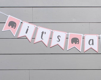 IT'S A GIRL Elephant Baby Shower Banner - Customize your colors!