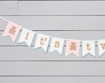 IT'S TWINS Baby Shower Banner, Twins Baby Shower Decoration, Teddy Bear Baby Shower
