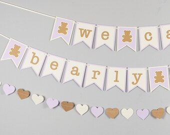 We Can Bearly Wait Teddy Bear Baby Shower Banner - Baby Girl Baby Shower Banner - Customize your colors!
