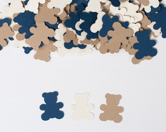 Teddy Bear Baby Shower Confetti in Kraft, Off-White and Navy - 200 pieces