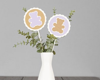 Teddy Bear Baby Shower Centerpiece, Set of 6 Sticks, Customize your colors!