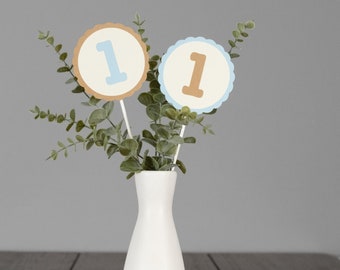 Beary 1st Birthday Centerpiece Sticks - 1st Birthday for a sweet baby boy - Customize colors and number