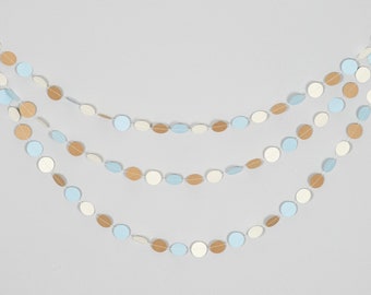 Paper Circle Garland - 14' - Light Blue, Kraft and Off White - Customize your colors!