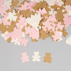 Teddy Bear Confetti, 200 Pieces, We Can Bearly Wait Teddy Bear Baby Shower Decorations, Baby Shower Confetti, Pink and Kraft