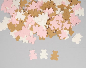 Teddy Bear Confetti, 200 Pieces, We Can Bearly Wait Teddy Bear Baby Shower Decorations, Baby Shower Confetti, Pink and Kraft