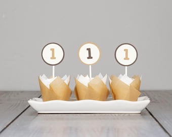 Cupcake Toppers for a Baby Boy 1st Birthday - Beary 1st Birthday - Customize number and colors!