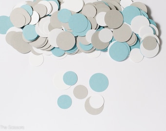 Circle Confetti - 200 Pieces - White, Light Blue and Gray - Baby Shower Decoration - Party Decoration