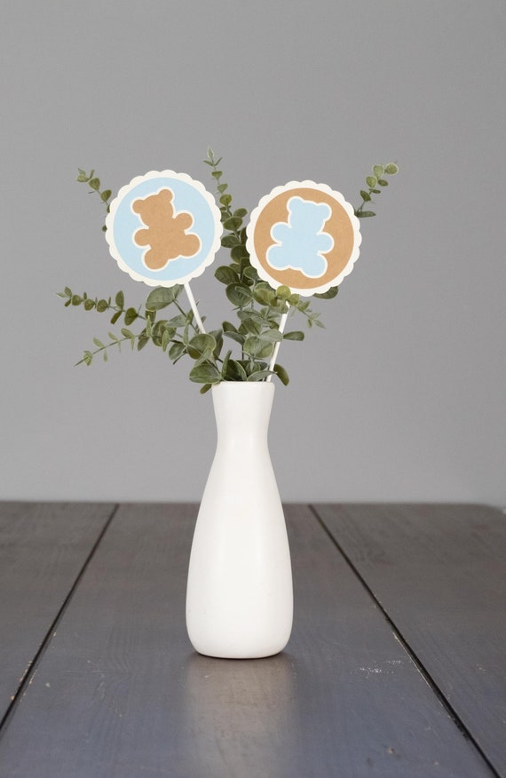 Teddy Bear Baby Shower Centerpiece, We Can Bearly Wait Teddy Bear Baby Shower Decorations, Set of 6 Sticks, Customize your colors!