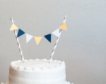 Bright Yellow and Navy Cake Topper, Pennant Cake Topper, Nautical Baby Shower, Wedding Cake Topper,  Baby Shower Decoration, Birthday Party