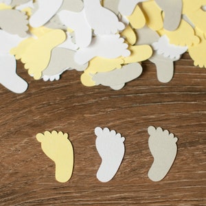 Baby Shower Decoration- Footprint Confetti - Yellow and Gray - 200 Pieces