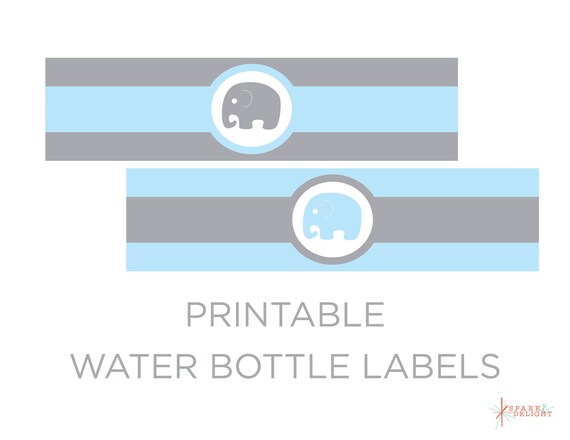 Printable Water Bottle Labels - Elephant Baby Shower - Elephant Water Bottle Labels - Elephant Birthday - Elephant Theme - Boy Baby Shower Il_570xn