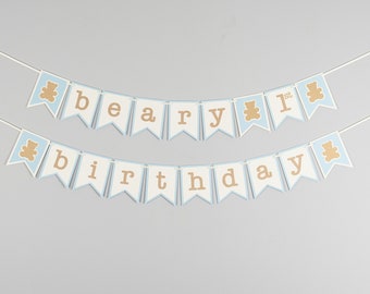 Beary 1st Birthday Banner - Teddy Bear Birthday - 1st Birthday Banner - Baby Boy First Birthday - Customize your colors!