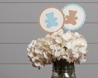Teddy Bear Baby Shower Centerpiece, We Can Bearly Wait Teddy Bear Baby Shower Decorations, Set of 8 Sticks, Customize your colors!