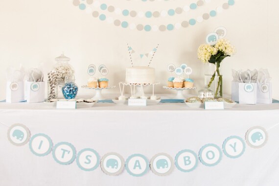 Blue Elephant Baby Shower Banner, Handcrafted and Perfect for an Elephant Baby Shower, Baby Shower Sign, Baby Shower Decorations Il_570xn