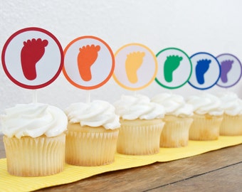 Rainbow Baby Shower Cupcake Toppers - set of 12 - Customize your colors!