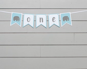 First Birthday Boy Decoration - Elephant Banner - High Chair Banner for First Birthday - Customize your colors!