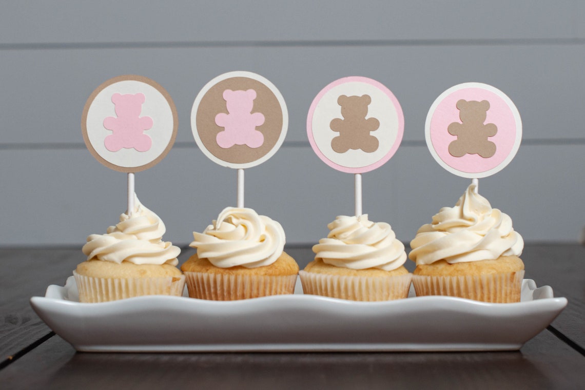 Teddy Bear Baby Shower Cupcake Toppers Set of 12 Customize - Etsy