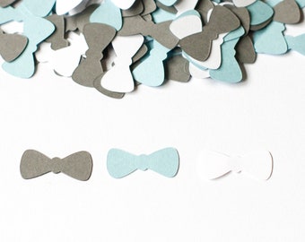 Bowtie Confetti, Perfect for a Little Man Baby Shower, 200 Pieces in Light Blue, White and Dark Gray