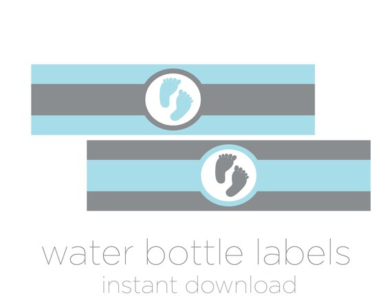 Printable Water Bottle Labels - Footprint Baby Shower - Footprint Water Bottle Labels - Footprint Theme - Boy Baby Shower Il_570xn