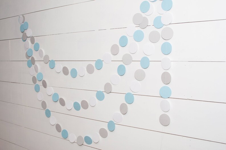 Paper Garland 14ft Gray and Blue Baby Shower Decoration Birthday Party Garland Boy Baby Shower image 4