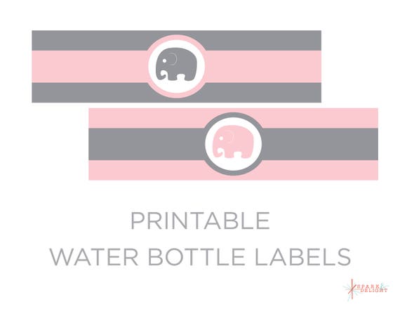 Printable Water Bottle Labels - Elephant Baby Shower - Elephant Water Bottle Labels - Elephant Birthday - Elephant Theme - Girl Baby Shower Il_570xn