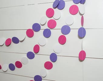 Girl Birthday Party Decorations - 14ft Paper Garland - Hot Pink and Purple