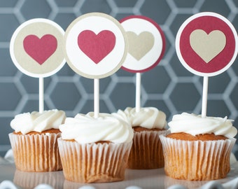 Heart Cupcake Toppers - Set of 12 - Perfect for Valentines Day - Customize your colors!