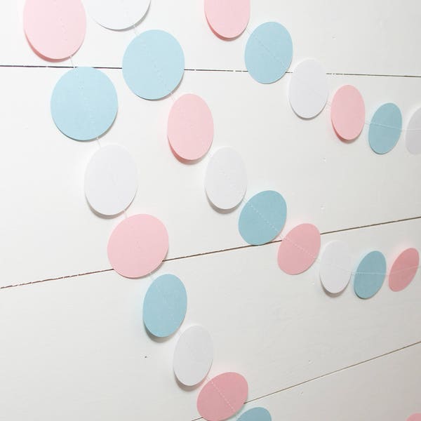 Paper Garland in Light Pink, Light Blue and White - Perfect for a Gender Reveal Baby Shower - Customize your colors!