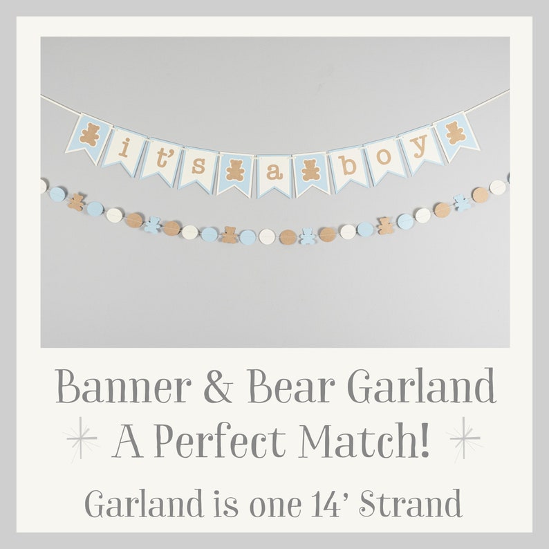 Teddy Bear Baby Shower Banner, It's A Boy Banner, Customize your colors Banner&BearGarland