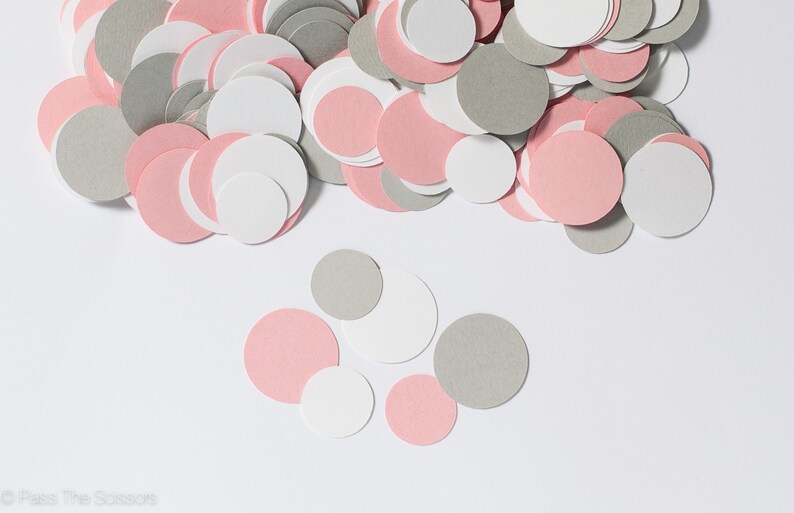 Modern Pink and Gray Circle Confetti, Girl Baby Shower Decorations, Circle Confetti, 200 Pieces, Customize Colors image 1