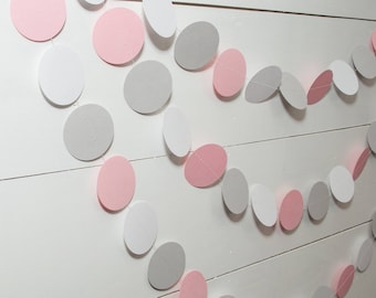Paper Garland - Pink and Gray Baby Shower Decorations -  Girl Baby Shower - Pink Baby Shower
