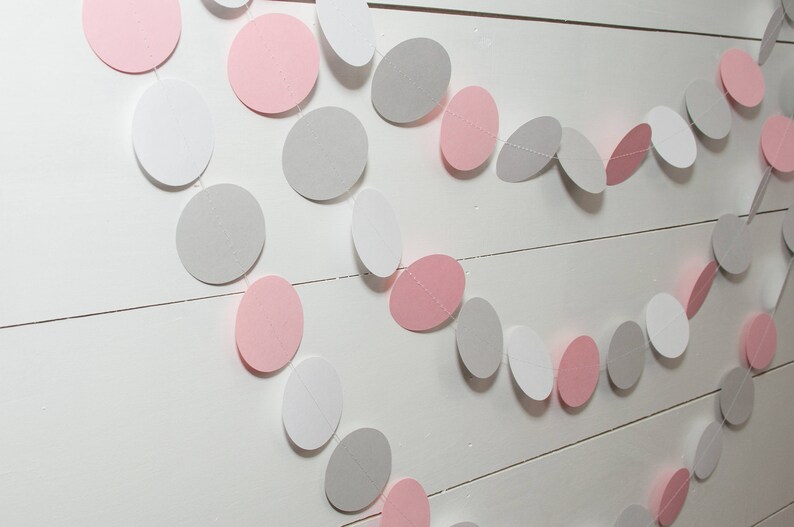 Paper Garland Pink and Gray Baby Shower Decorations Girl Baby Shower Pink Baby Shower image 1