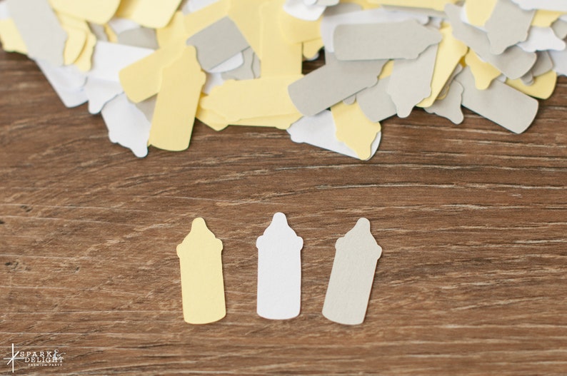 Baby Shower Decoration Gender Neutral Confetti Yellow Gray Baby Bottle Confetti