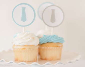 Tie Cupcake Toppers Perfect For a Little Man Baby Shower, Set of 12, Customize your colors!