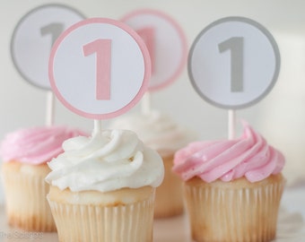 First Birthday Cupcake Toppers - Monogram Cupcake Toppers - Choose Number or Letter to Use - Set of 12 - Customize your colors!