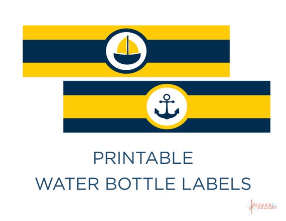 Printable Water Bottle Labels - Nautical Baby Shower - Nautical Water Bottle Labels - Yellow and Navy - Nautical Theme - Boy Baby Shower Il_570xn
